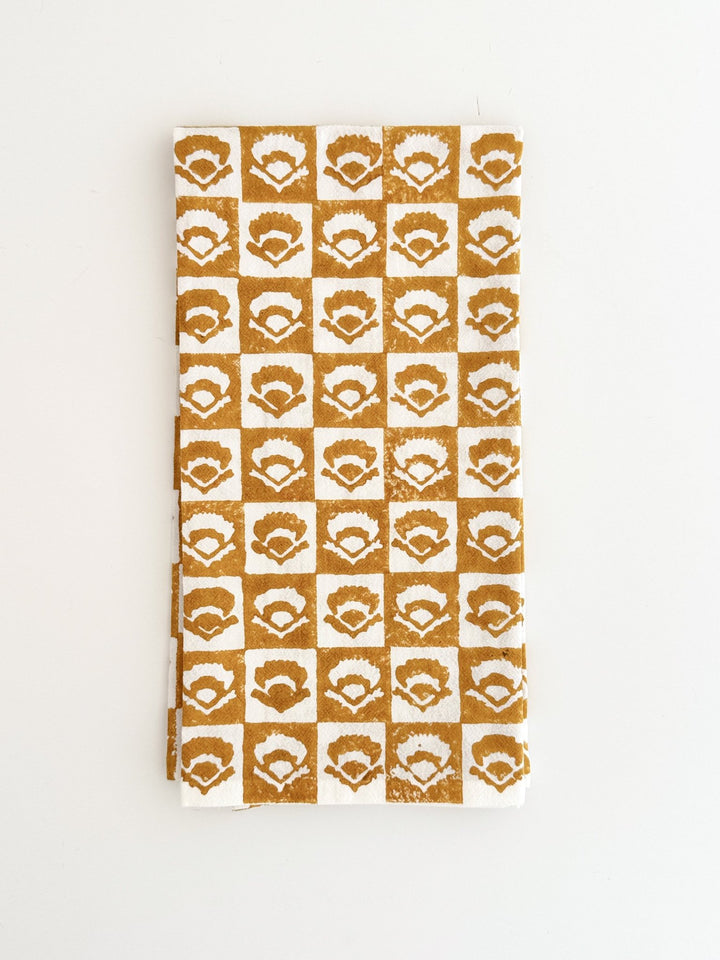 Tea Towel (Ivory) - Checkered Poppy, Mustard - The Mended Company