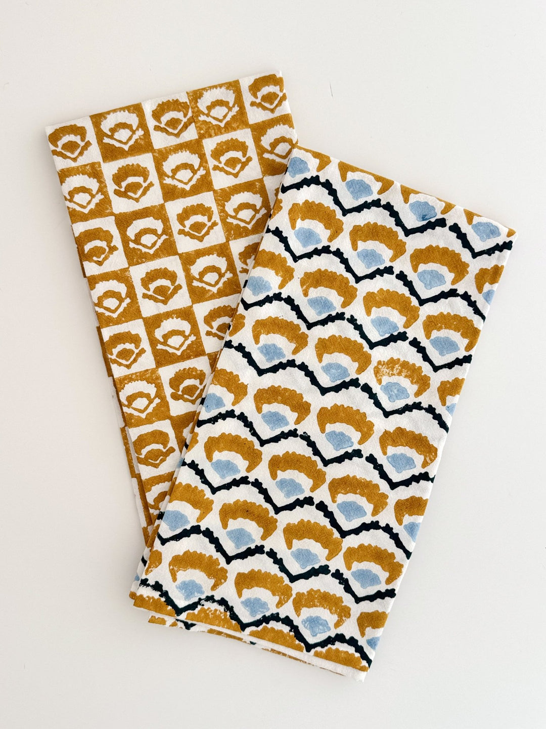 Tea Towel (Ivory) - Checkered Poppy, Mustard - The Mended Company