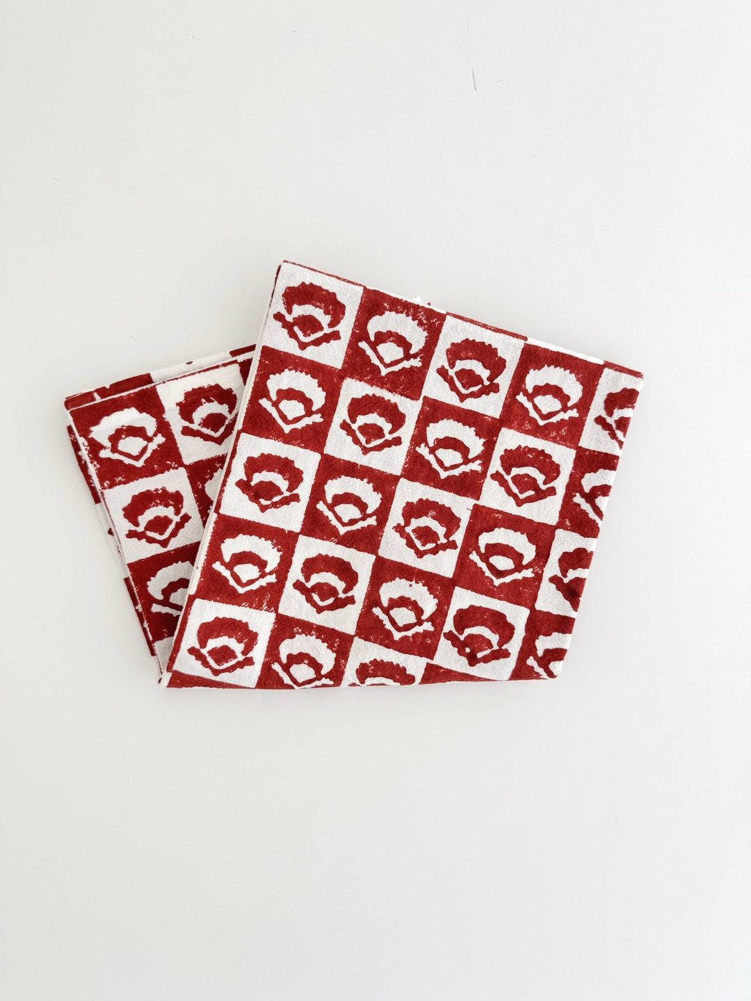 Tea Towel (Ivory) - Checkered Poppy, Terracotta - The Mended Company