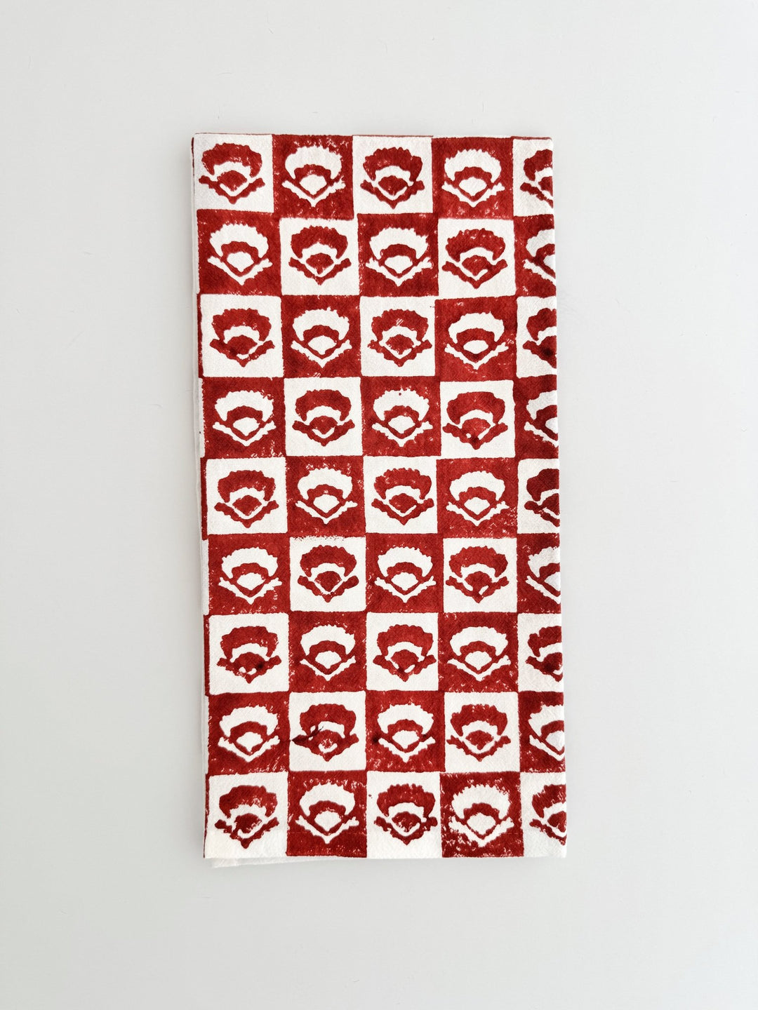 Tea Towel (Ivory) - Checkered Poppy, Terracotta - The Mended Company