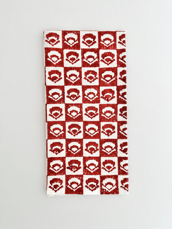 Tea Towel (Ivory) - Checkered Poppy, Terracotta - The Mended Company