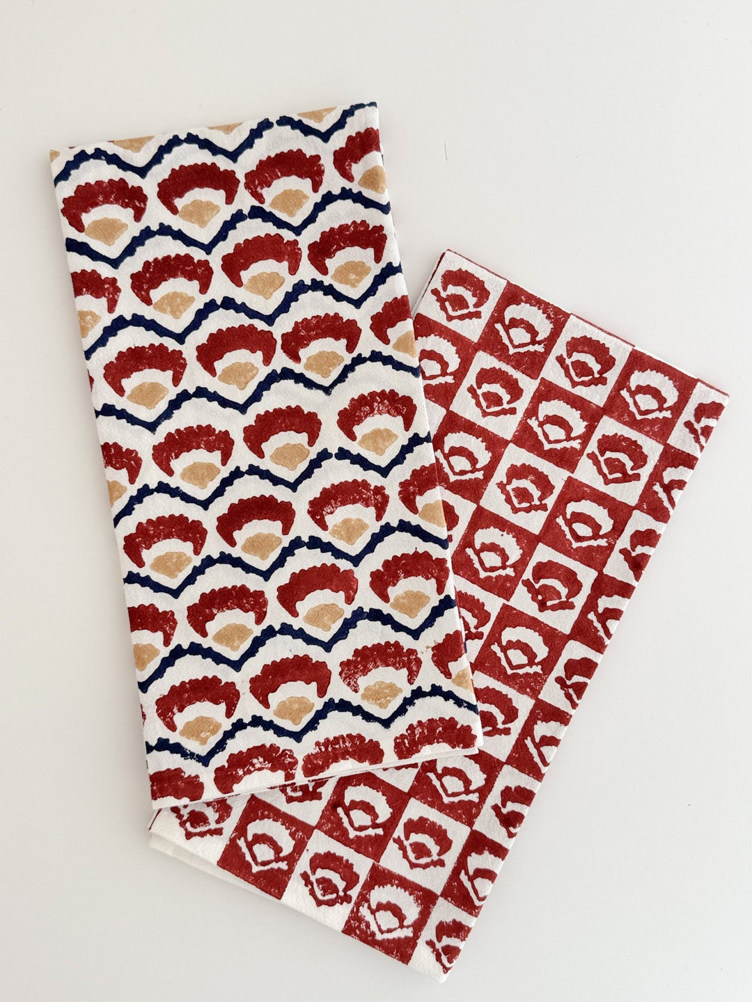 Tea Towel (Ivory) - Checkered Poppy, Terracotta - The Mended Company