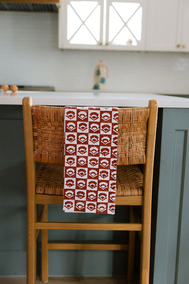 Tea Towel (Ivory) - Checkered Poppy, Terracotta - The Mended Company
