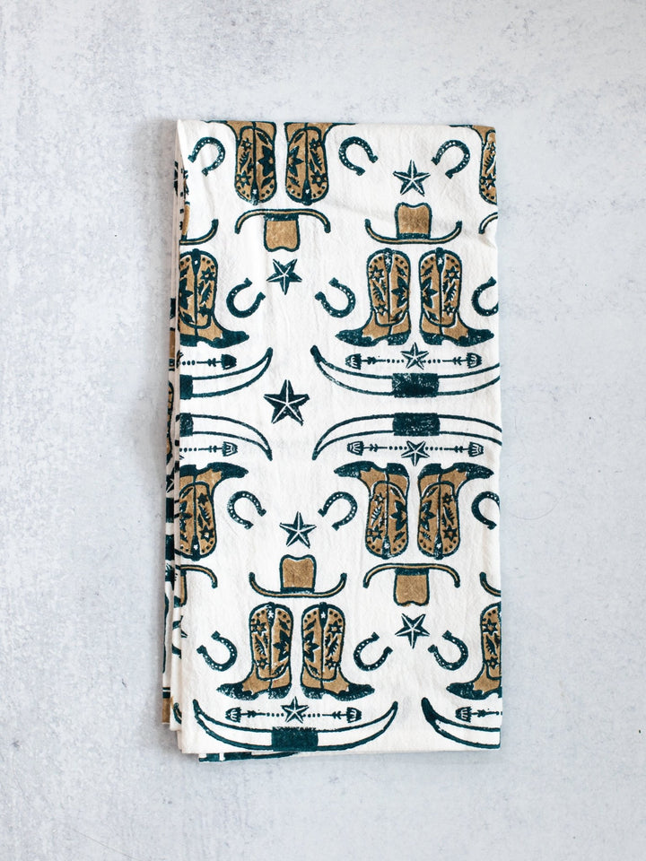 Tea Towel (Ivory) - Cowgirl Boots, Midnight & Chai - The Mended Company