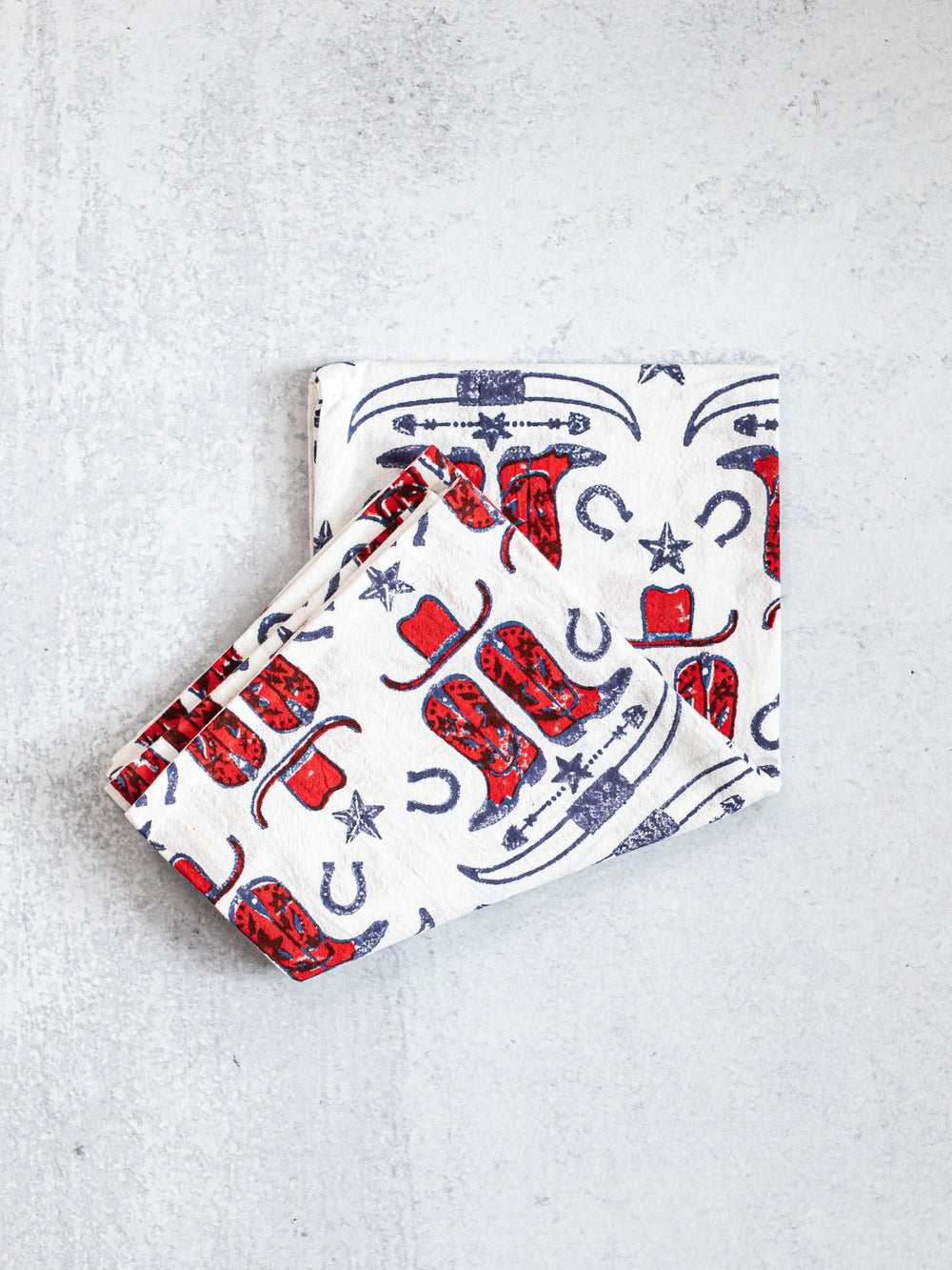 Tea Towel (Ivory) - Cowgirl Boots, Poppy & Navy - The Mended Company
