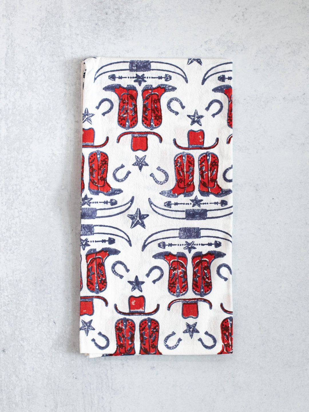 Tea Towel (Ivory) - Cowgirl Boots, Poppy & Navy - The Mended Company
