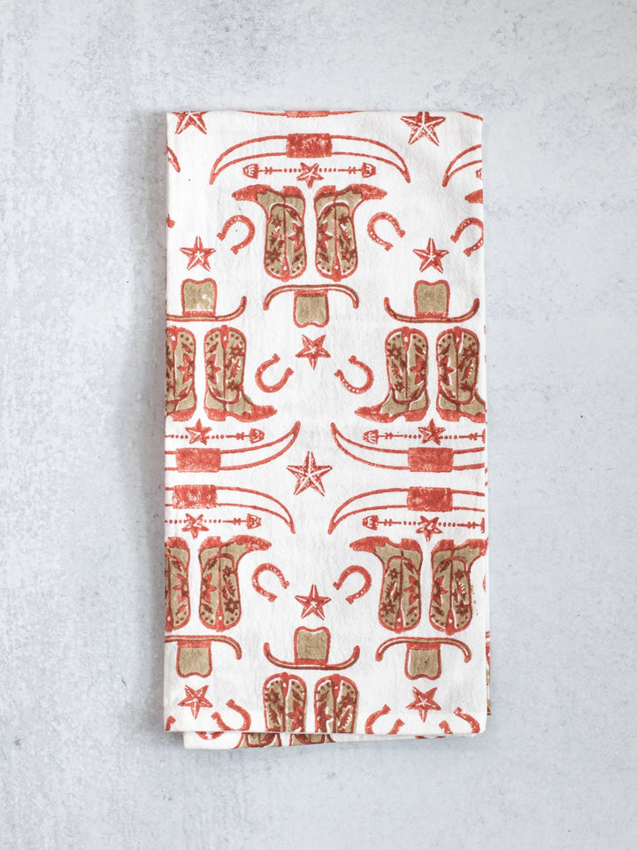 Tea Towel (Ivory) - Cowgirl Boots, Terracotta & Chai - The Mended Company