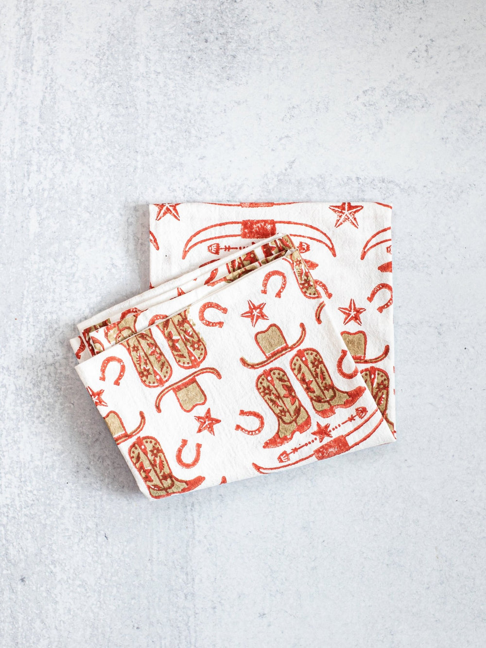 Tea Towel (Ivory) - Cowgirl Boots, Terracotta & Chai - The Mended Company