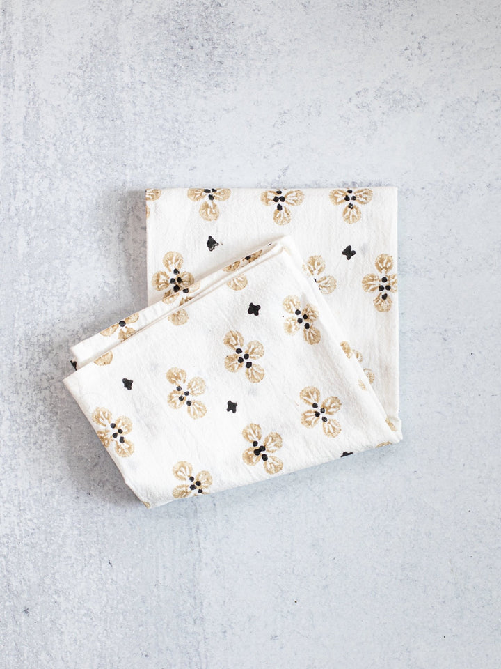 Tea Towel (Ivory) - Dogwood Blossom, Chai & Black - The Mended Company