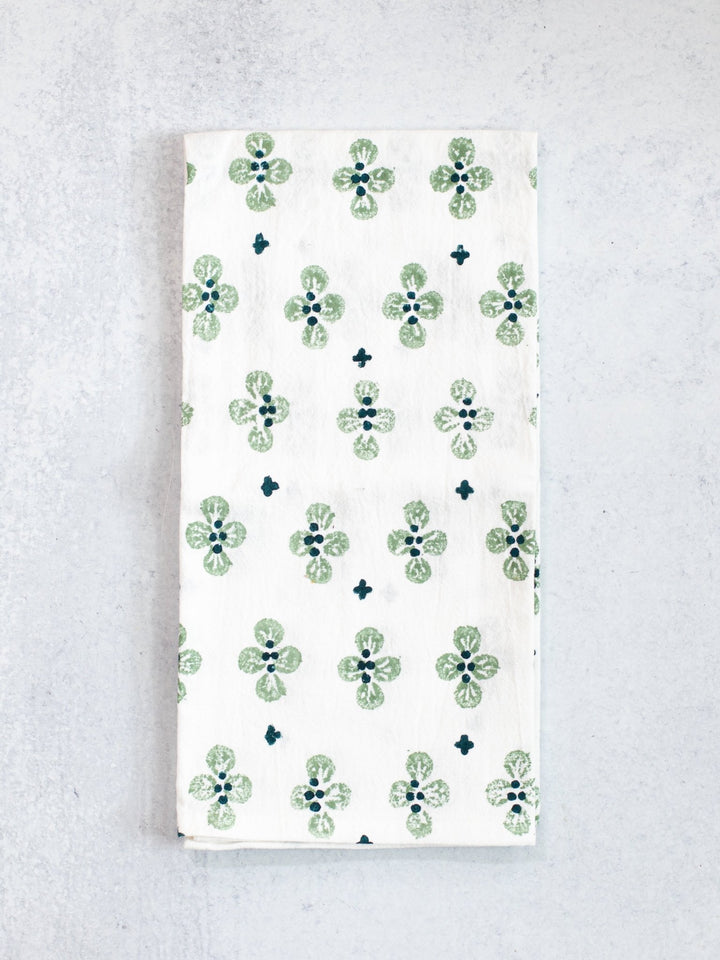 Tea Towel (Ivory) - Dogwood Blossom, Sage & Midnight - The Mended Company