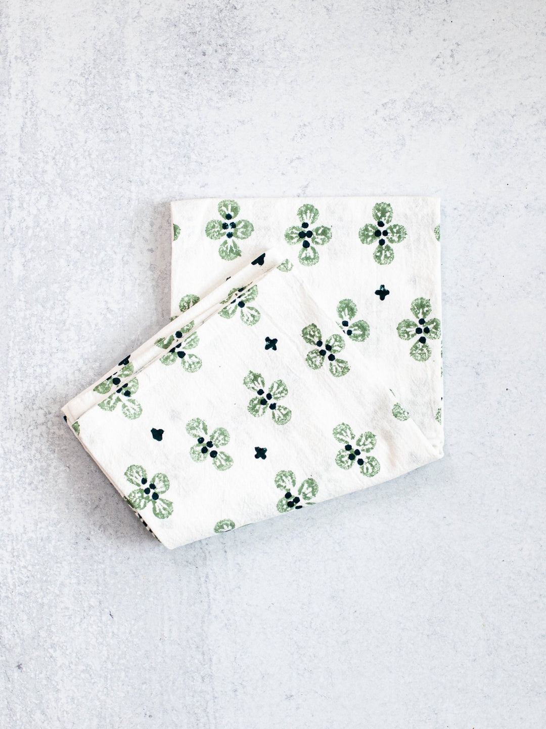Tea Towel (Ivory) - Dogwood Blossom, Sage & Midnight - The Mended Company