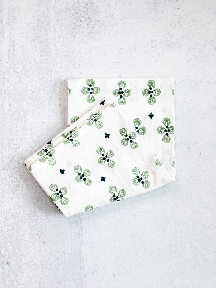 Tea Towel (Ivory) - Dogwood Blossom, Sage & Midnight - The Mended Company