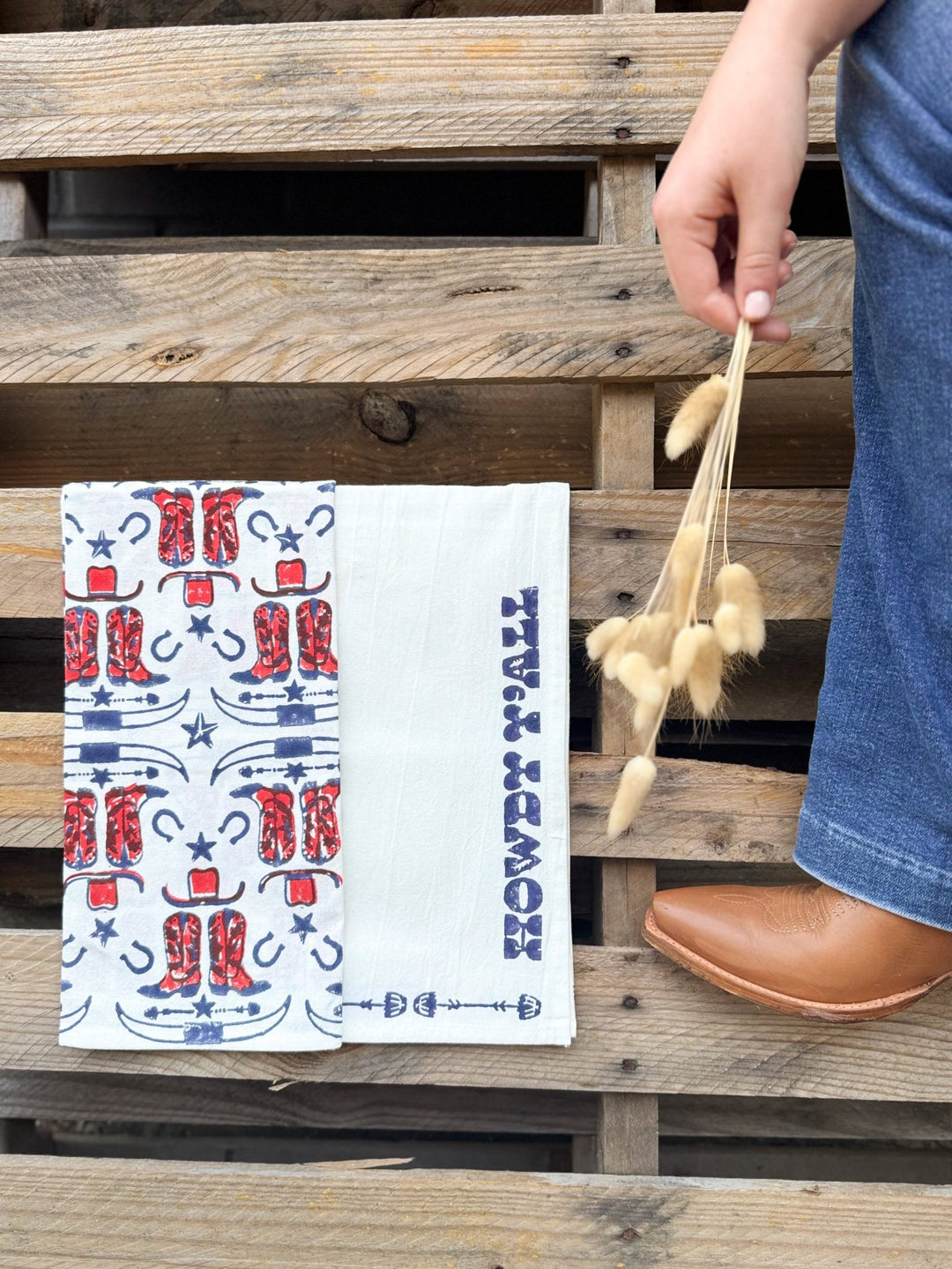 Tea Towel (Ivory) - Howdy, Navy - The Mended Company