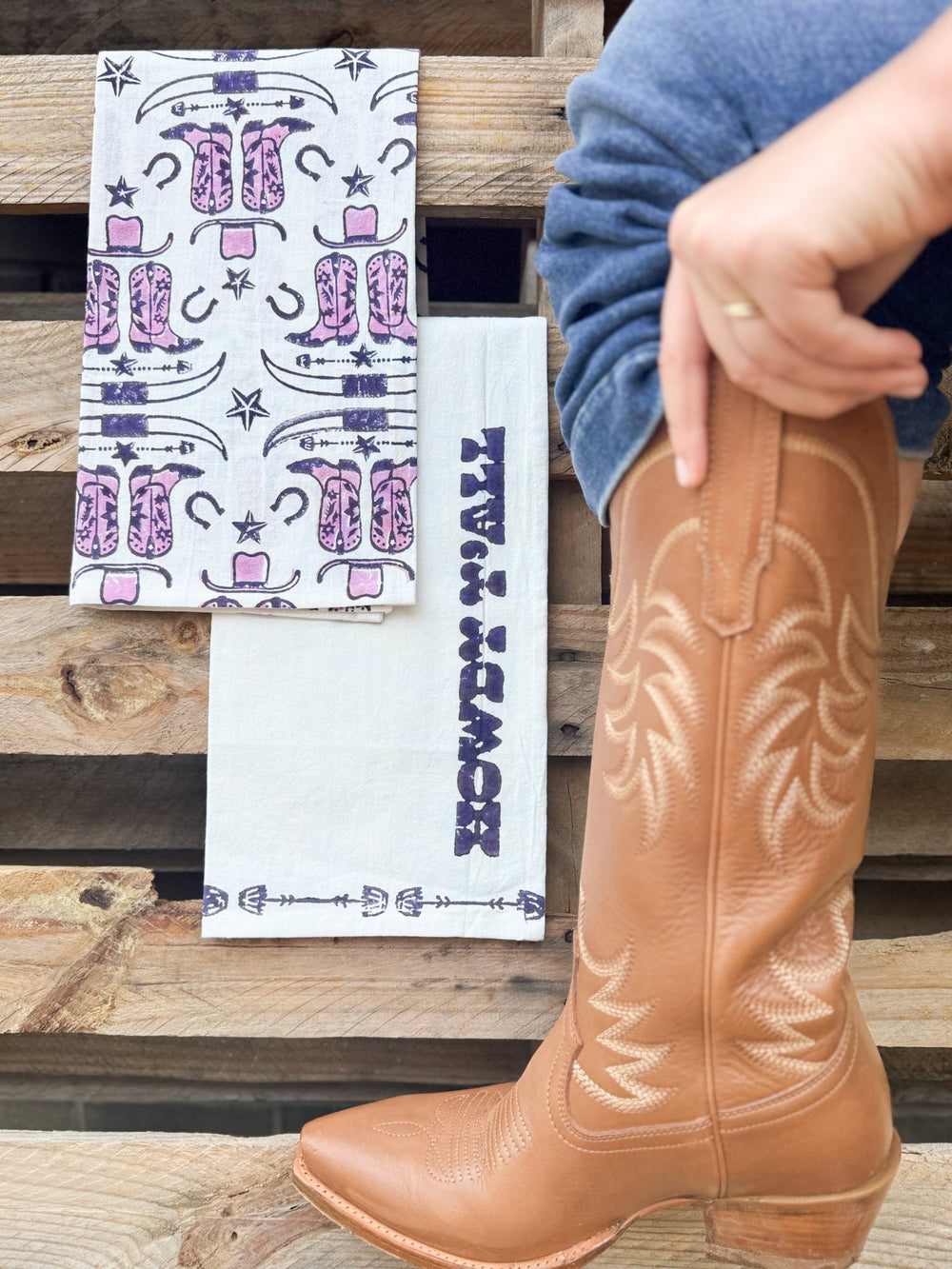 Tea Towel (Ivory) - Howdy, Purple - The Mended Company