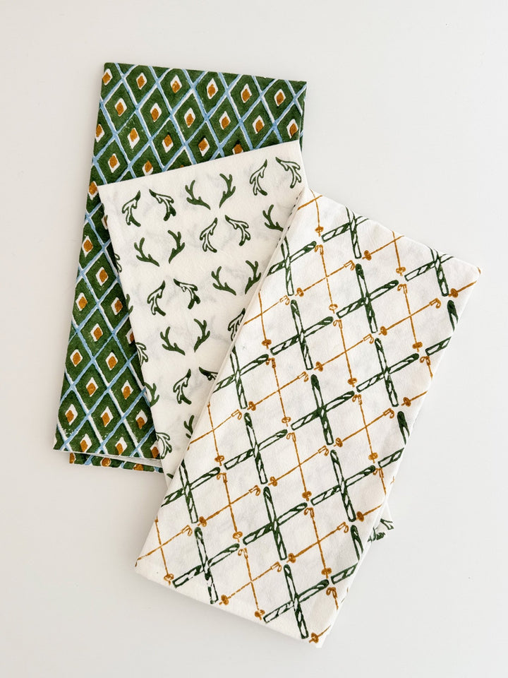 Tea Towel (Ivory) - Ikat, Sage - The Mended Company