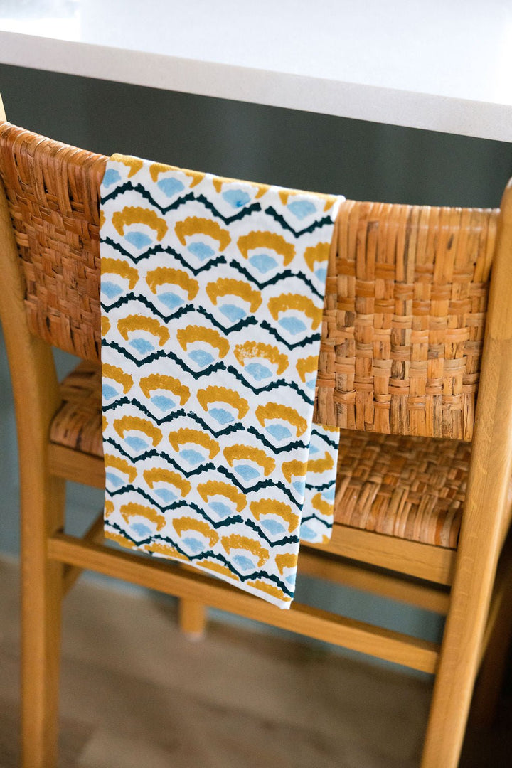 Tea Towel (Ivory) - Modern Poppy, Mustard - The Mended Company
