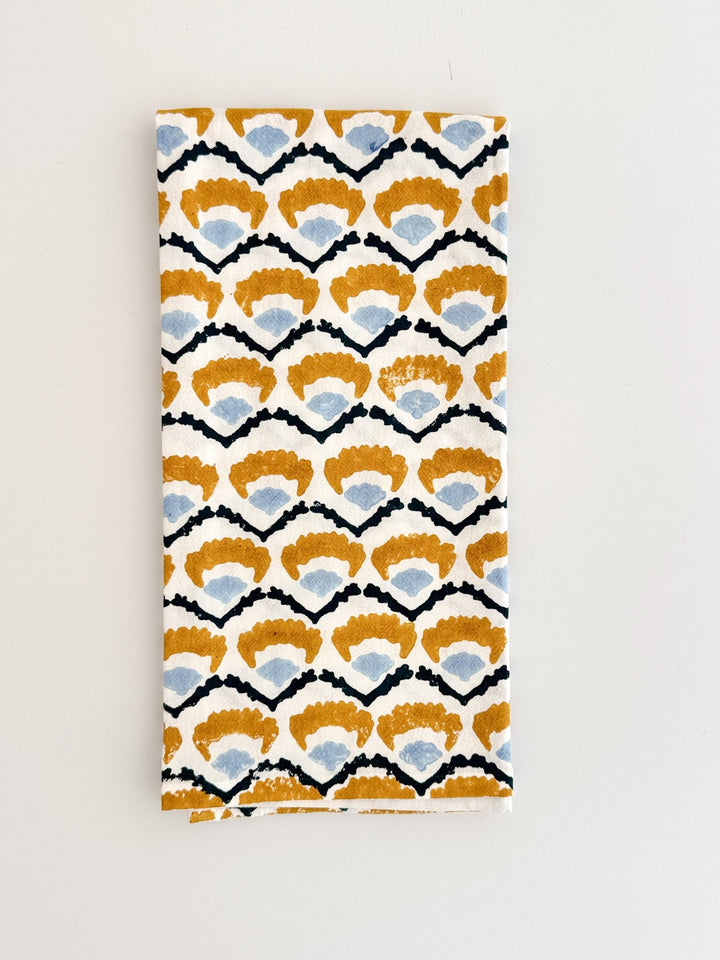 Tea Towel (Ivory) - Modern Poppy, Mustard - The Mended Company