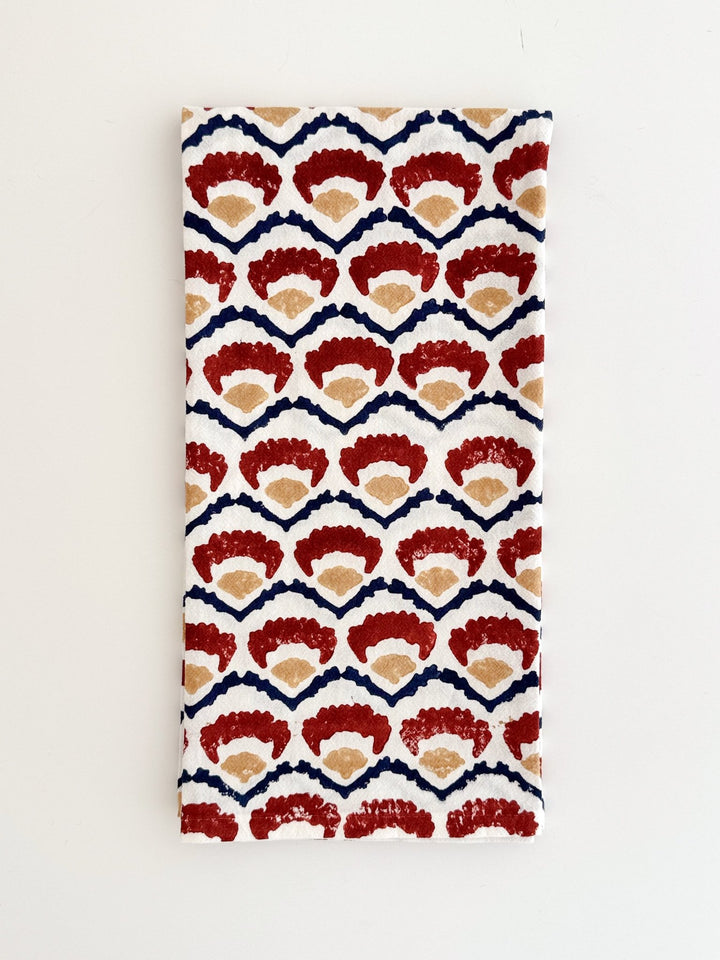 Tea Towel (Ivory) - Modern Poppy, Terracotta - The Mended Company