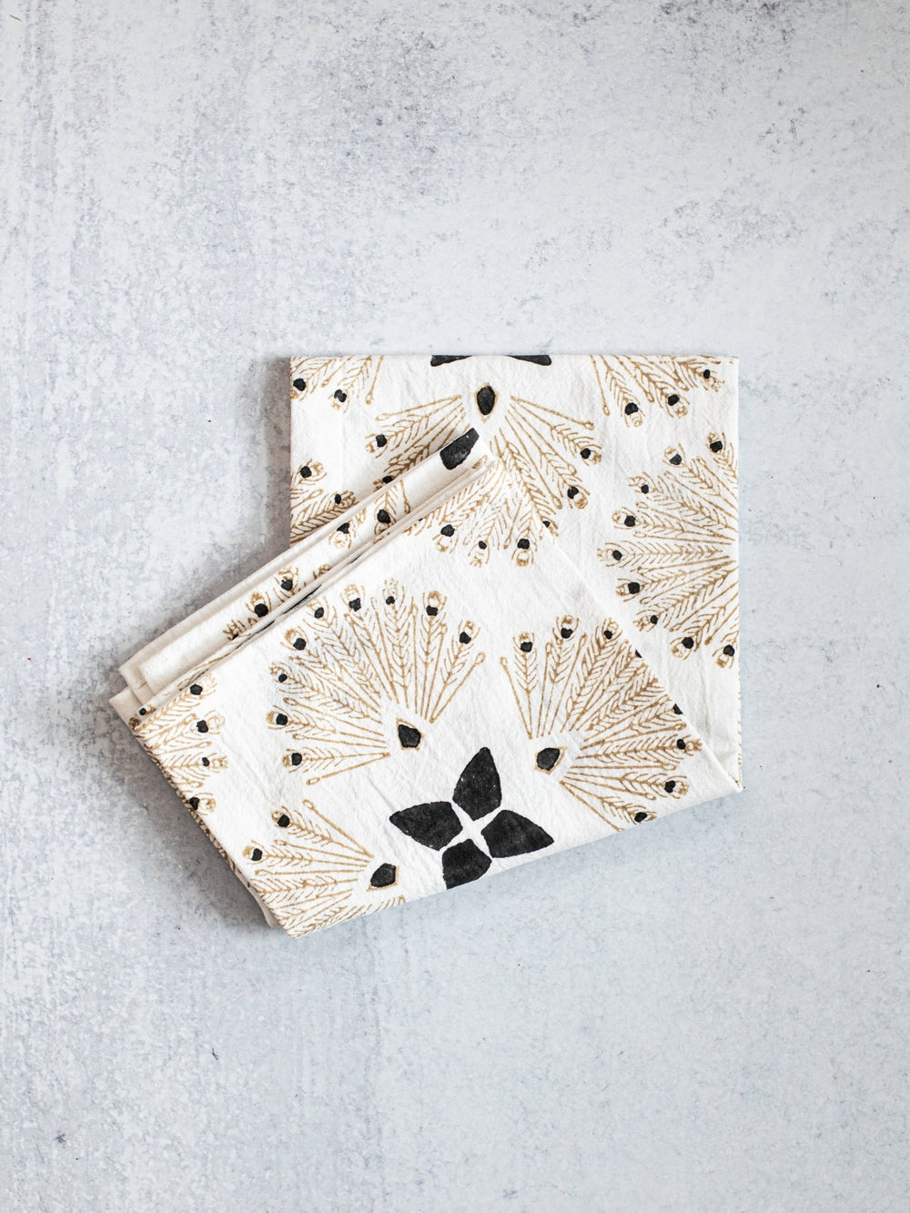 Tea Towel (Ivory) - Peacock Paradise, Black & Chai - The Mended Company