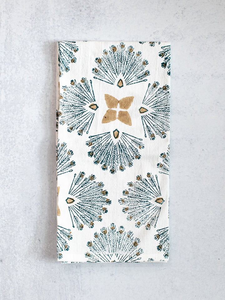 Tea Towel (Ivory) - Peacock Paradise, Midnight & Chai - The Mended Company