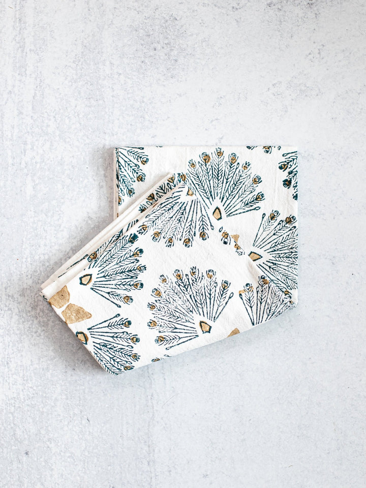 Tea Towel (Ivory) - Peacock Paradise, Midnight & Chai - The Mended Company