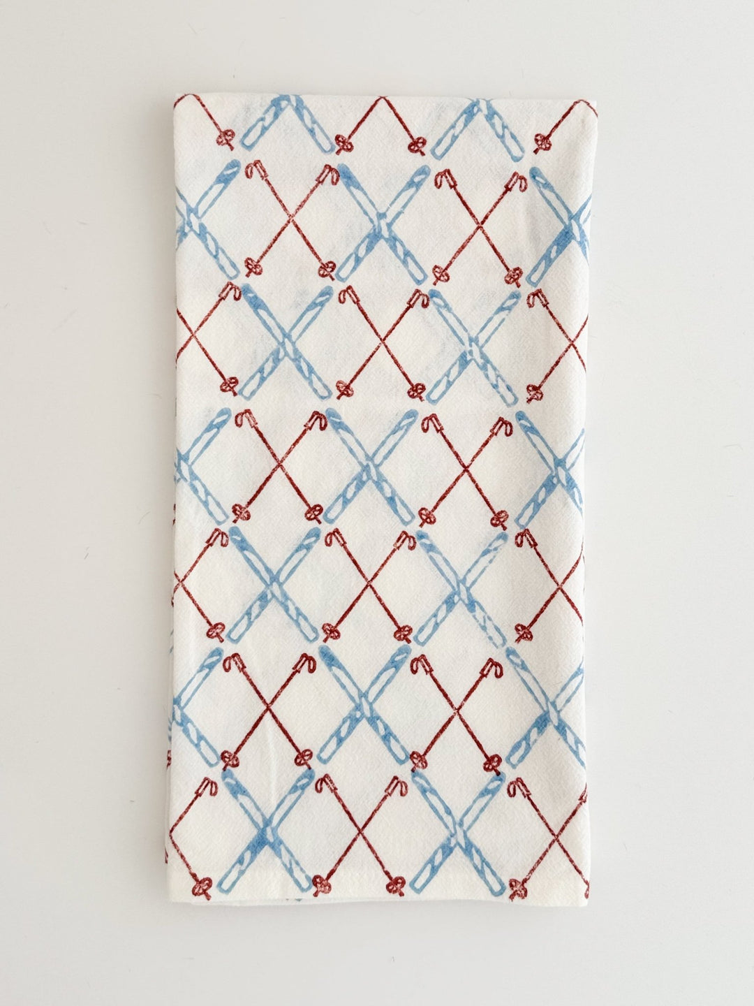 Tea Towel (Ivory) - Skis, Terracotta &amp; Uniform Blue - The Mended Company