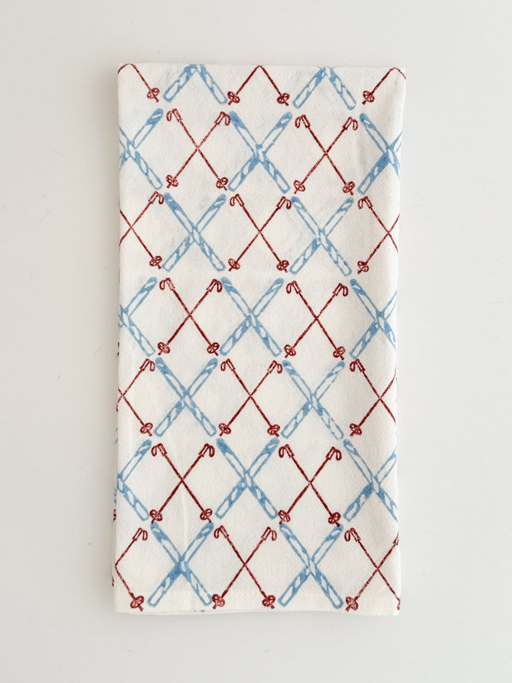 Tea Towel (Ivory) - Skis, Terracotta &amp; Uniform Blue - The Mended Company