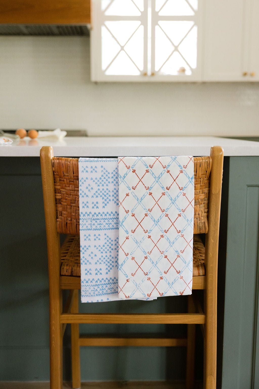 Tea Towel (Ivory) - Skis, Terracotta & Uniform Blue - The Mended Company