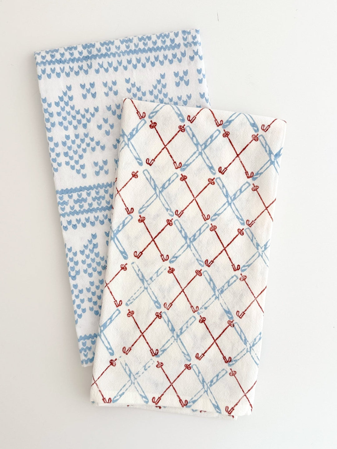 Tea Towel (Ivory) - Skis, Terracotta &amp; Uniform Blue - The Mended Company