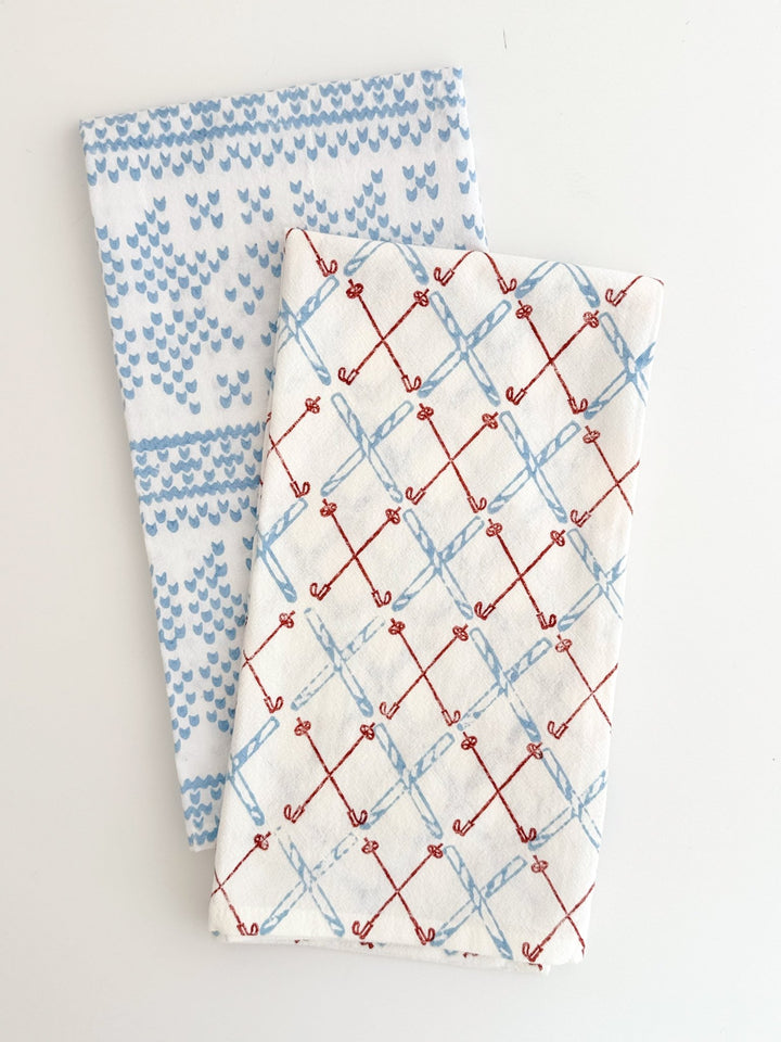 Tea Towel (Ivory) - Skis, Terracotta &amp; Uniform Blue - The Mended Company