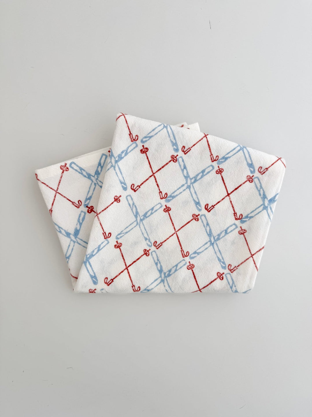 Tea Towel (Ivory) - Skis, Terracotta &amp; Uniform Blue - The Mended Company