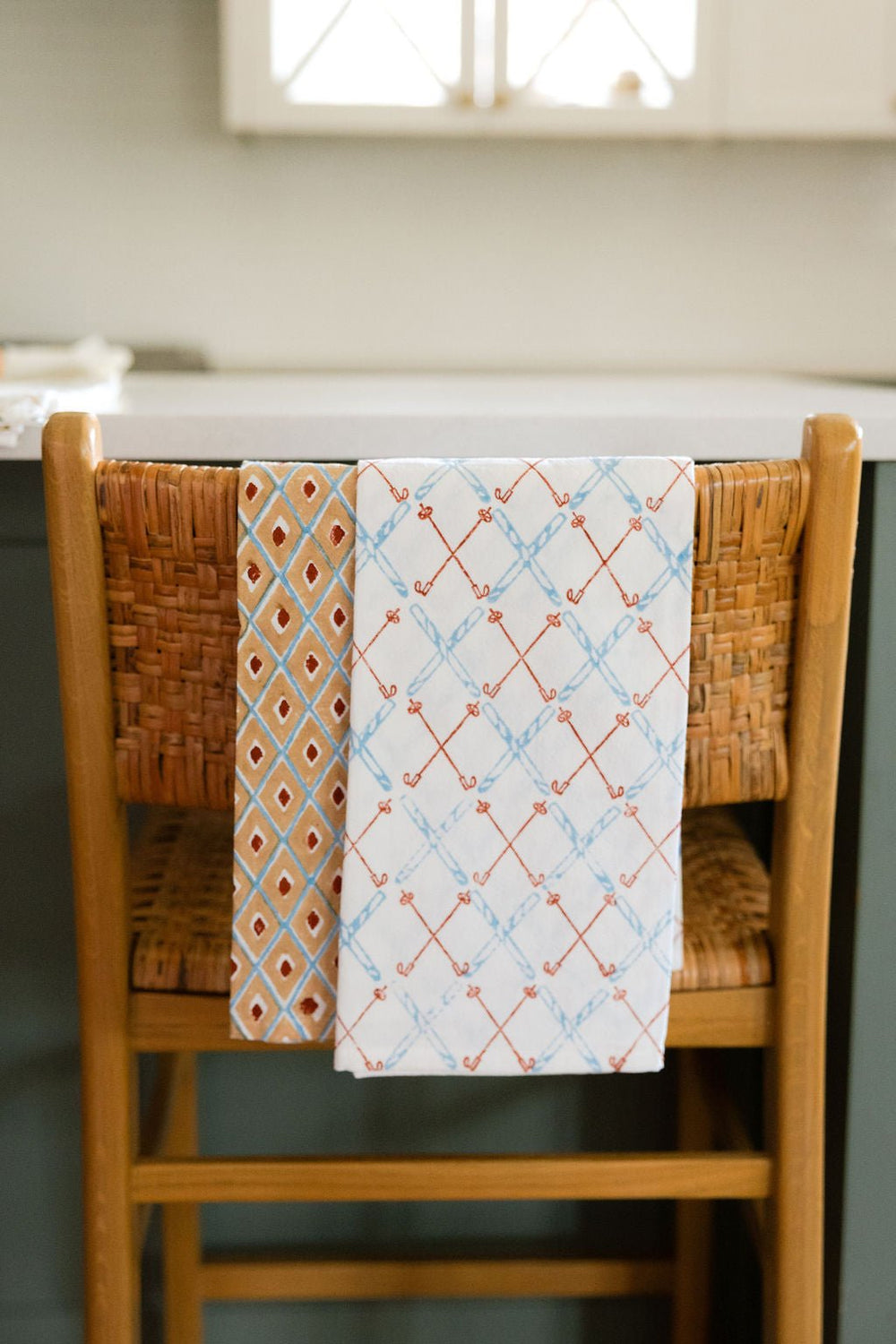 Tea Towel (Ivory) - Skis, Terracotta & Uniform Blue - The Mended Company