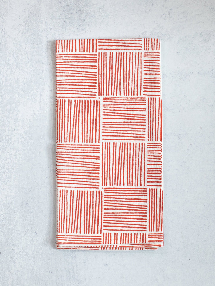 Tea Towel (Ivory) - Striped, Terracotta - The Mended Company