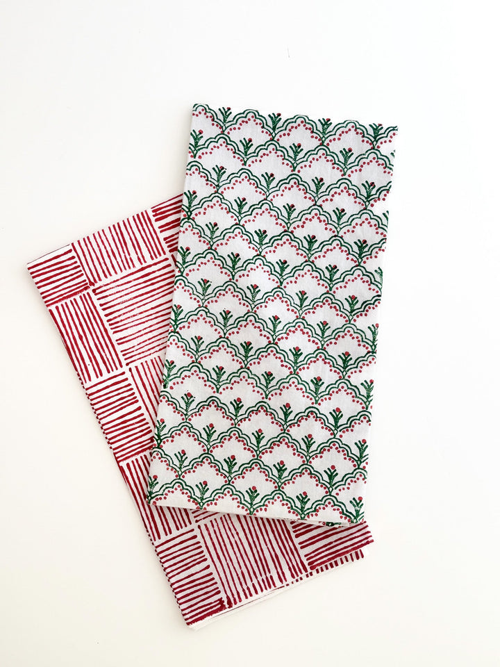 Tea Towel - Jaipur, Evergreen &amp; Red - The Mended Company