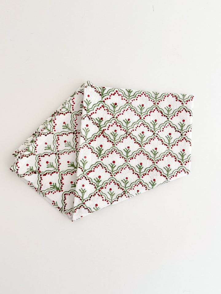 Tea Towel - Jaipur, Sage &amp; Red - The Mended Company