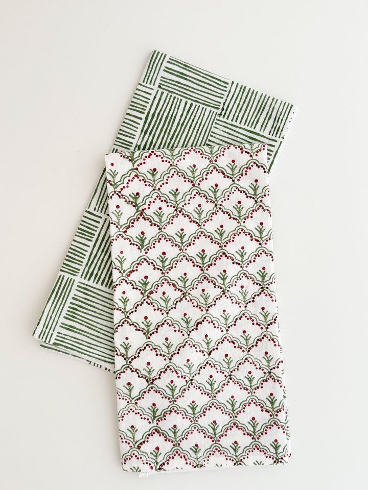 Tea Towel - Jaipur, Sage &amp; Red - The Mended Company