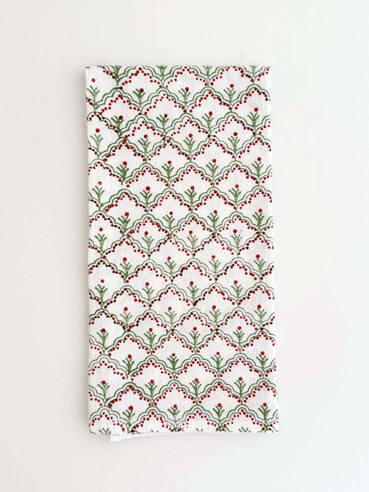Tea Towel - Jaipur, Sage &amp; Red - The Mended Company