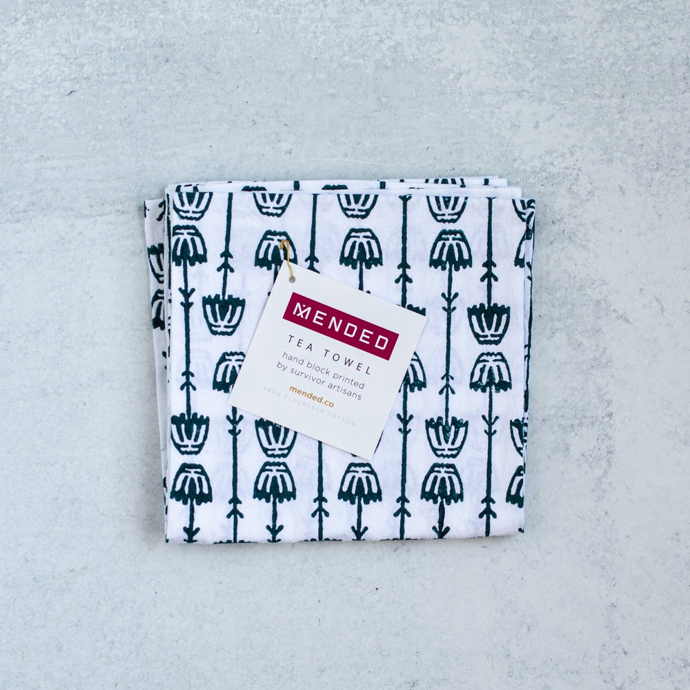 Tea Towel - Mosaic Flower, Midnight - The Mended Company
