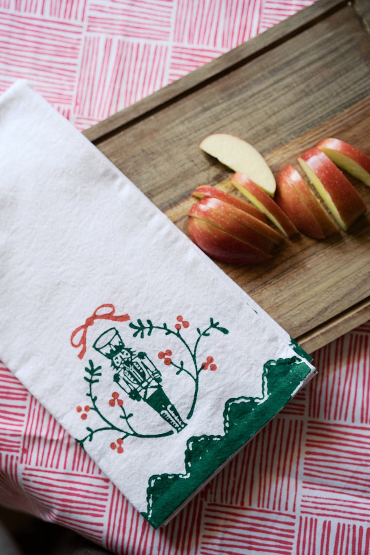 Tea Towel - Nutcracker Motif, Evergreen &amp; Red - The Mended Company