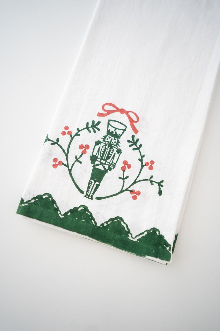 Tea Towel - Nutcracker Motif, Evergreen &amp; Red - The Mended Company