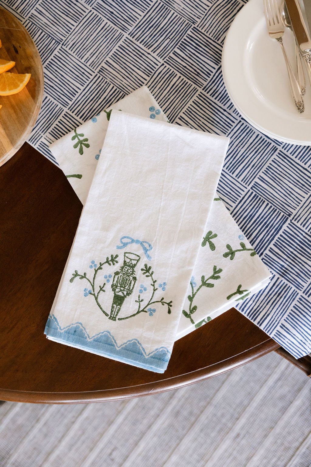 Tea Towel - Nutcracker Motif, Sage & Uniform Blue - The Mended Company