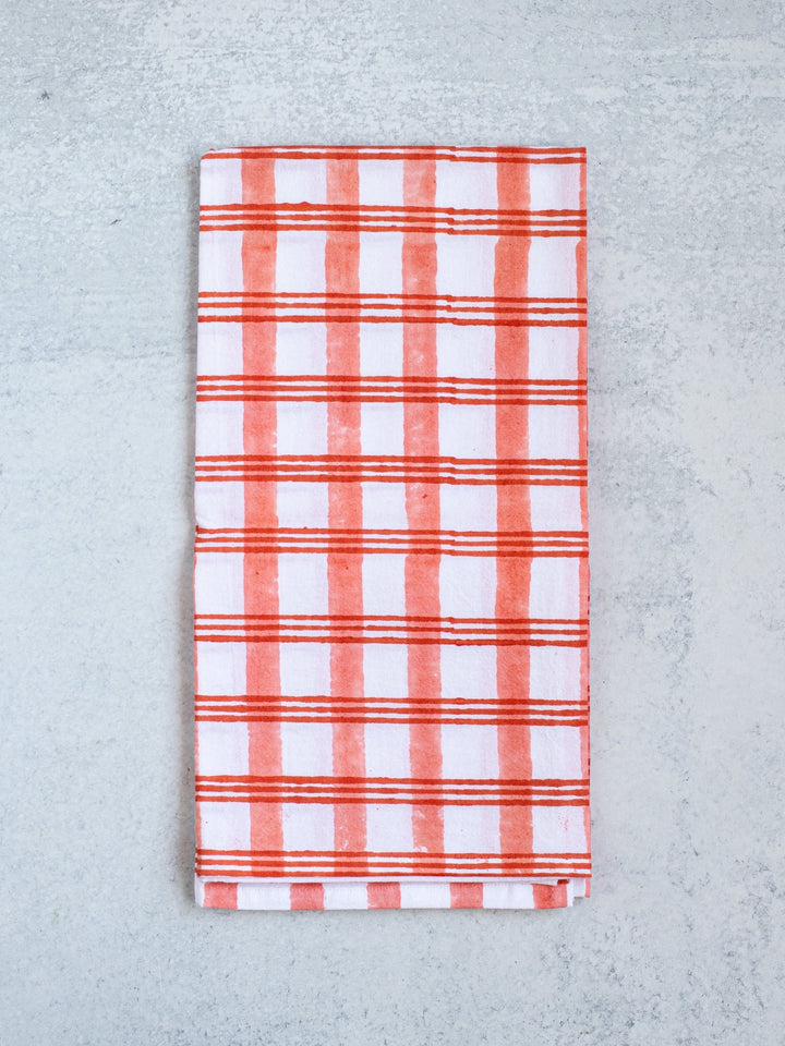 Tea Towel - Plaid, Orange & Melon - The Mended Company