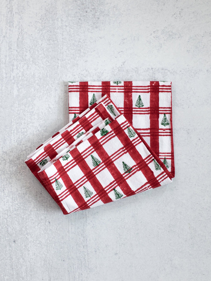 Tea Towel - Plaid Tree, Red & Evergreen - The Mended Company