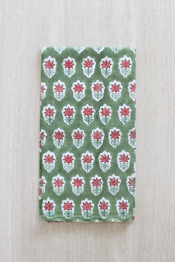 Tea Towel - Poinsettia, Sage & Red - The Mended Company