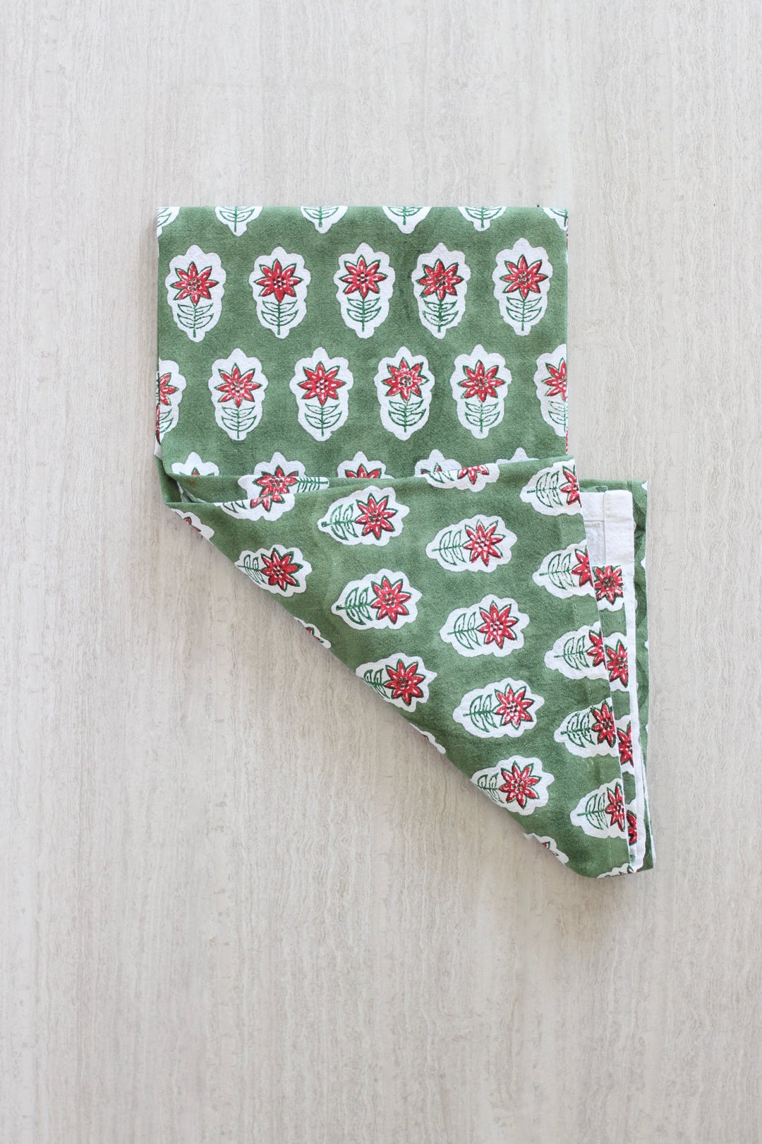 Tea Towel - Poinsettia, Sage & Red - The Mended Company