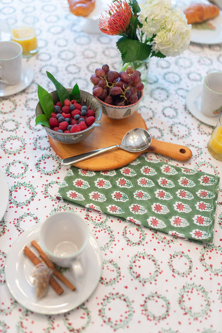 Tea Towel - Poinsettia, Sage & Red - The Mended Company