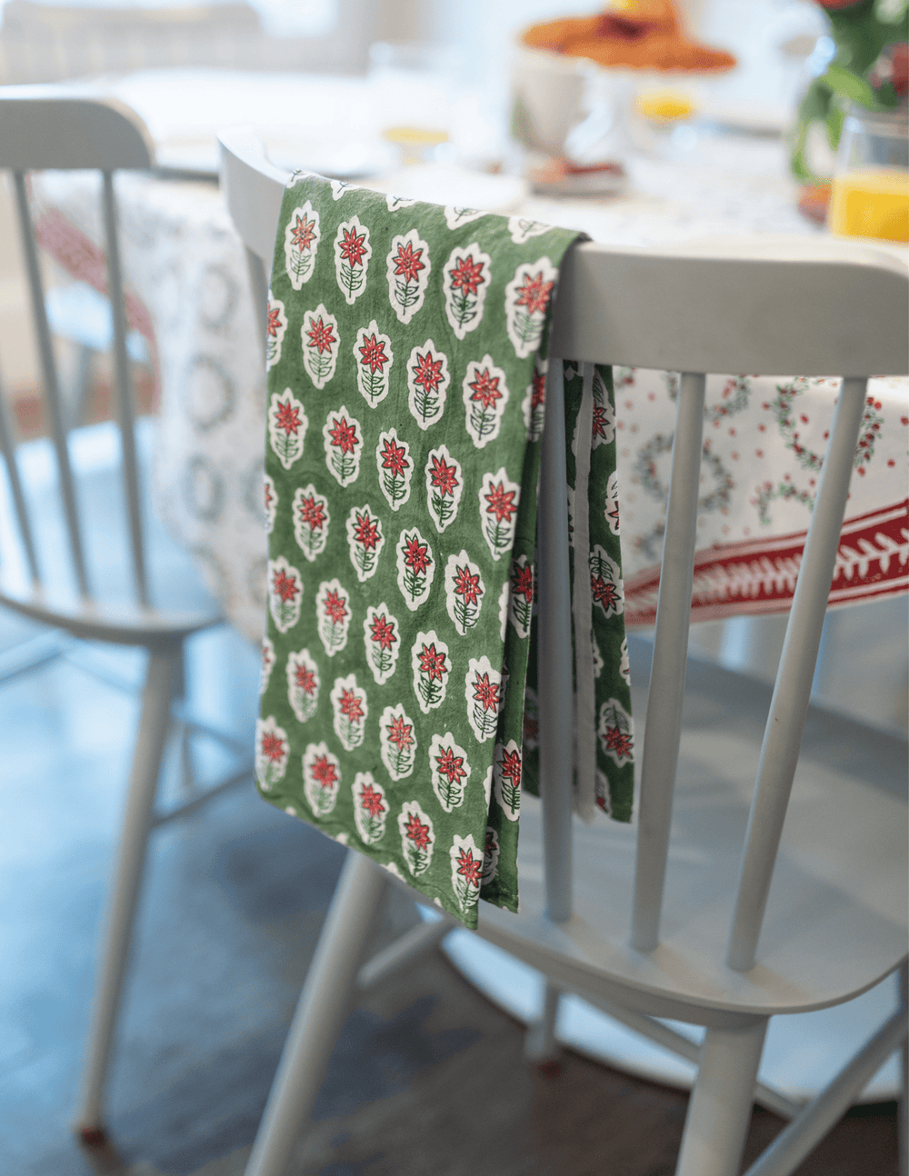 Tea Towel - Poinsettia, Sage & Red - The Mended Company