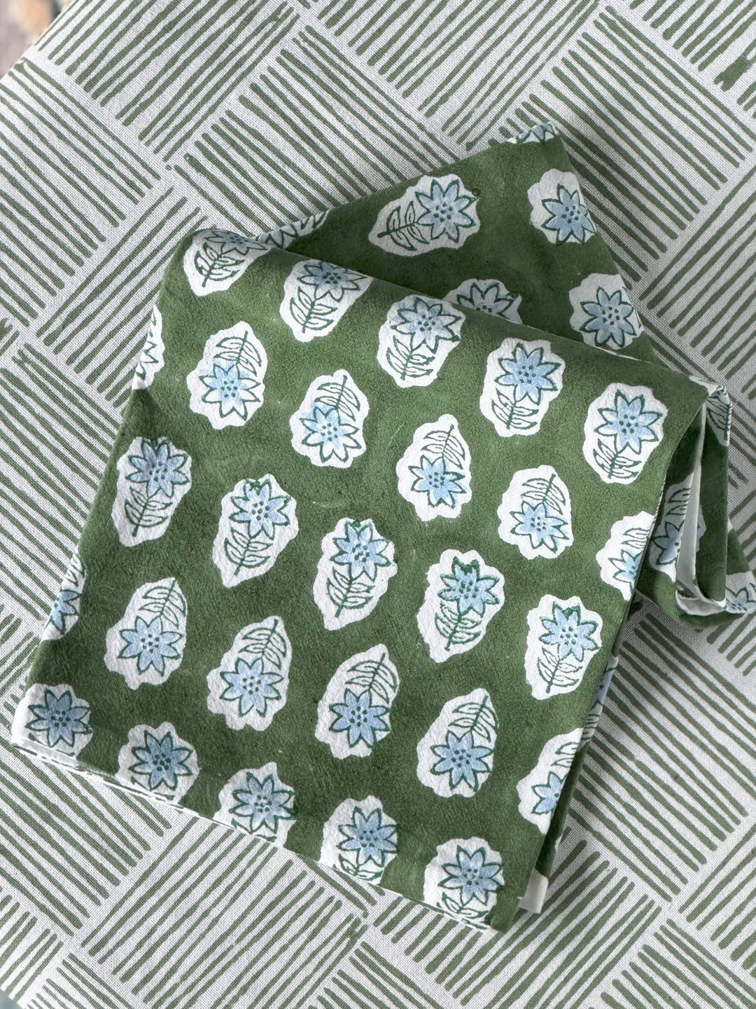 Tea Towel - Poinsettia, Sage & Uniform Blue - The Mended Company
