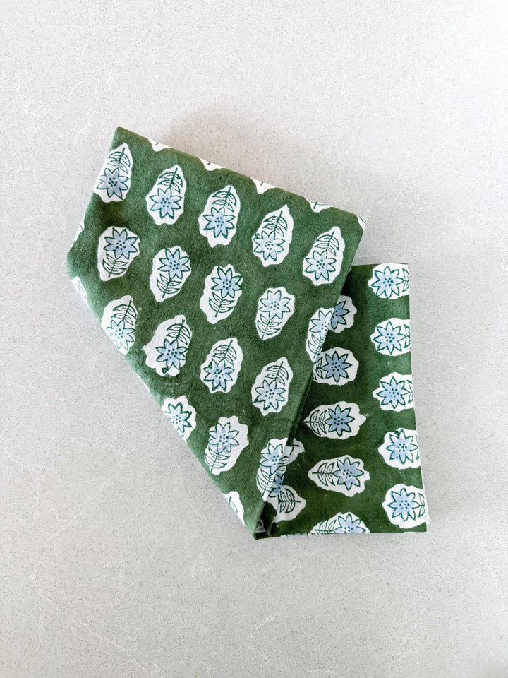 Tea Towel - Poinsettia, Sage & Uniform Blue - The Mended Company