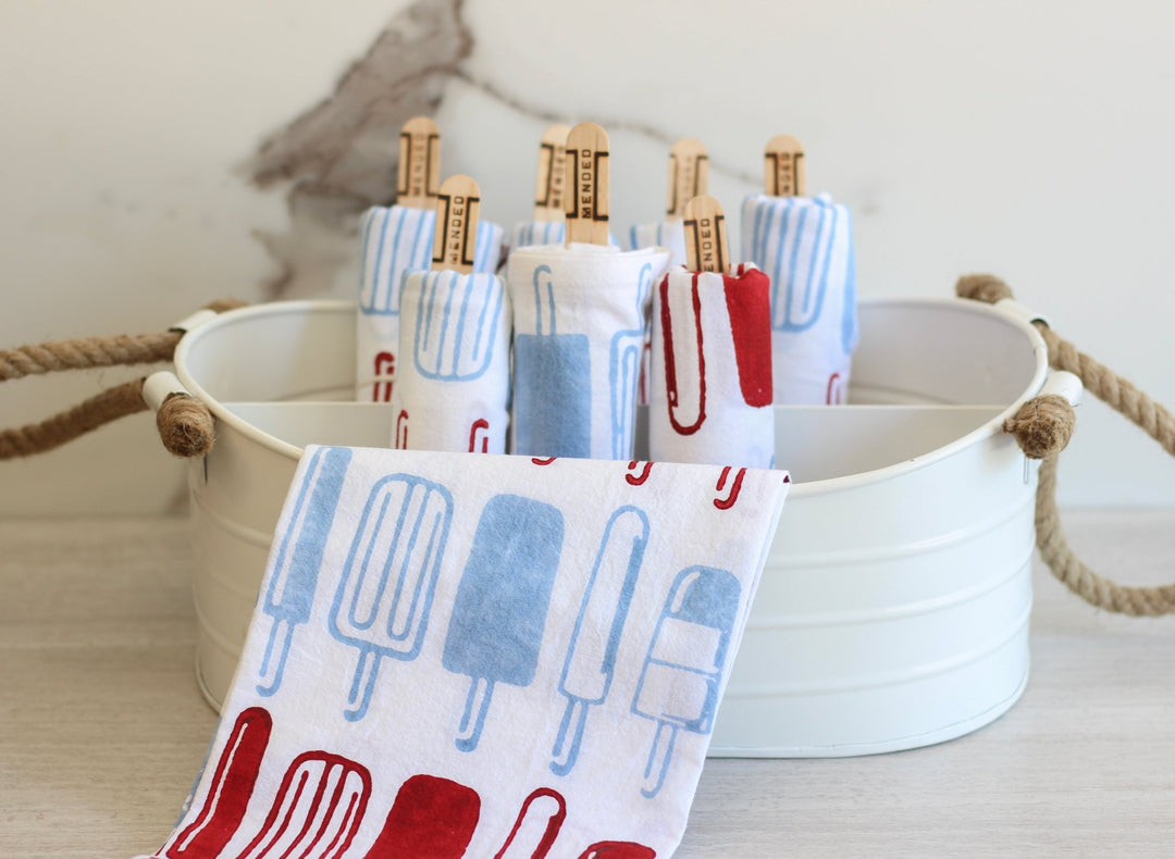 Tea Towel - Popsicles, Uniform Blue & Red - The Mended Company